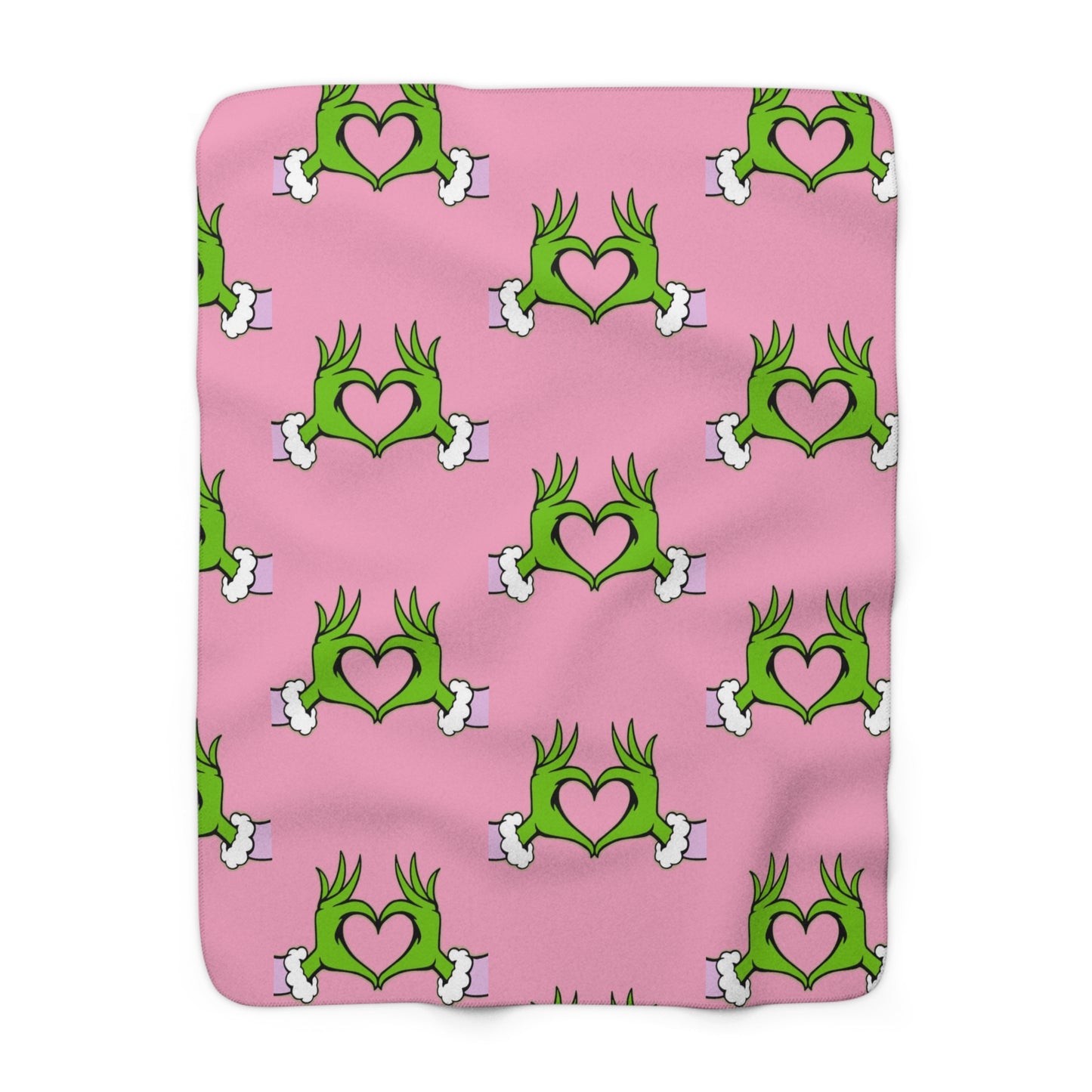 Grinch Love Sherpa Fleece Blanket – Cozy Pink Heart Design