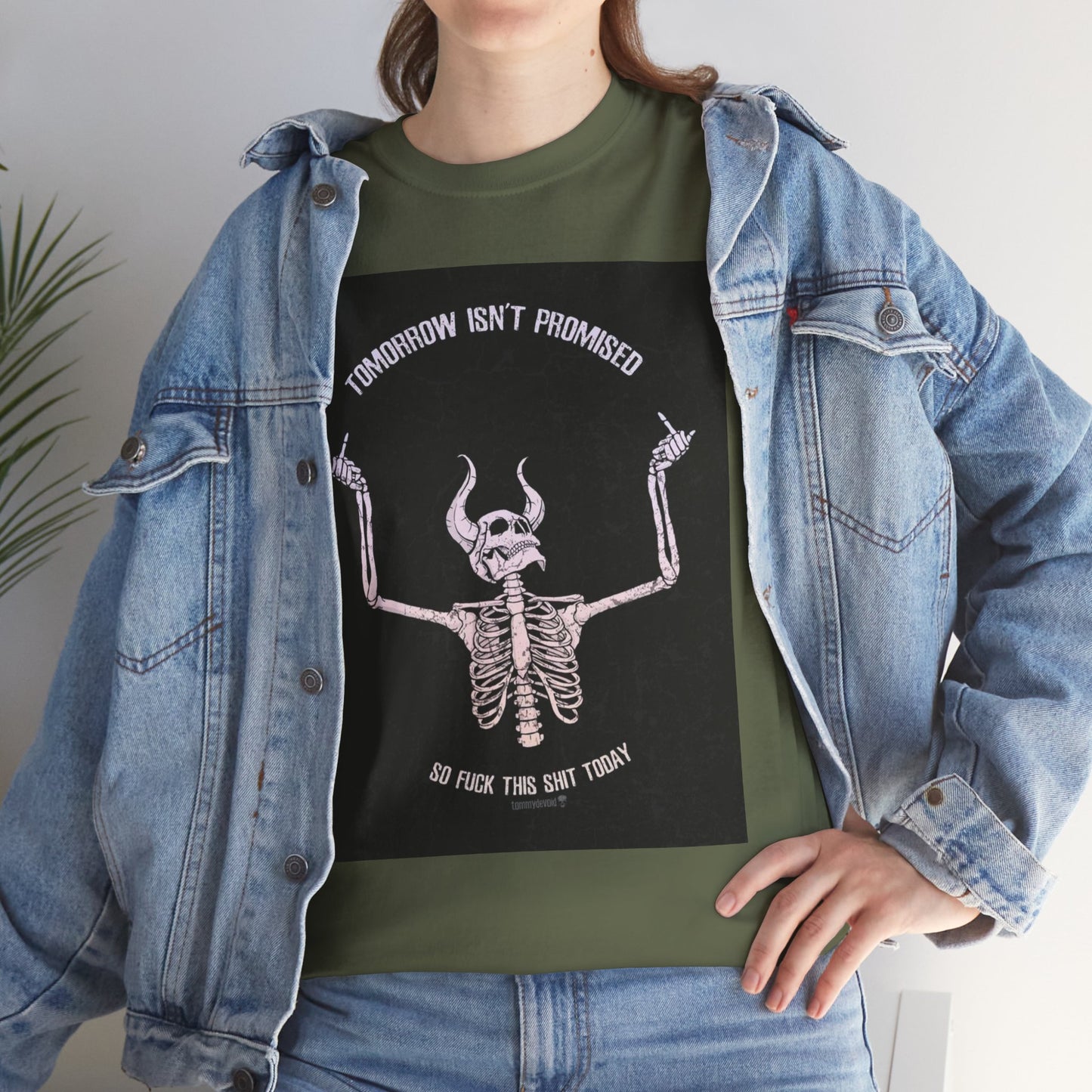 Chilling Vibes Skeleton Tee: "Tomorrow Isn't Promised"