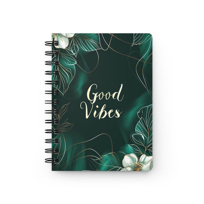 Emerald Green White Flowers Good Vibes Journal, Floral Notebook, Bullet Journal, Diary, Sketchbook, Blank Book