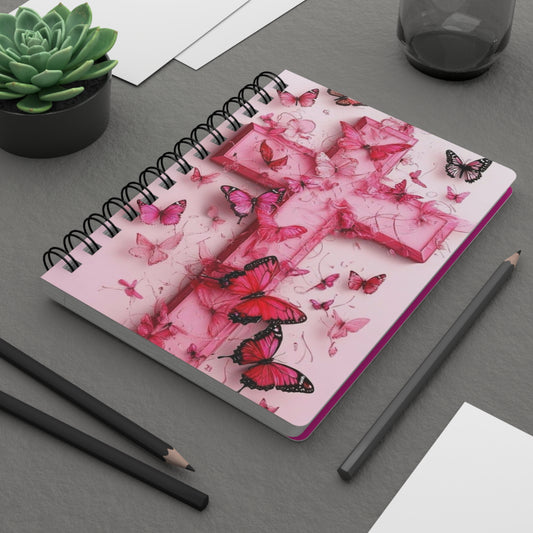 Elegant Butterfly Cross Journal, Spiral Bound Notebook for Women, Inspirational Writing, Floral Gift, Art Journal, Pink Christian Theme