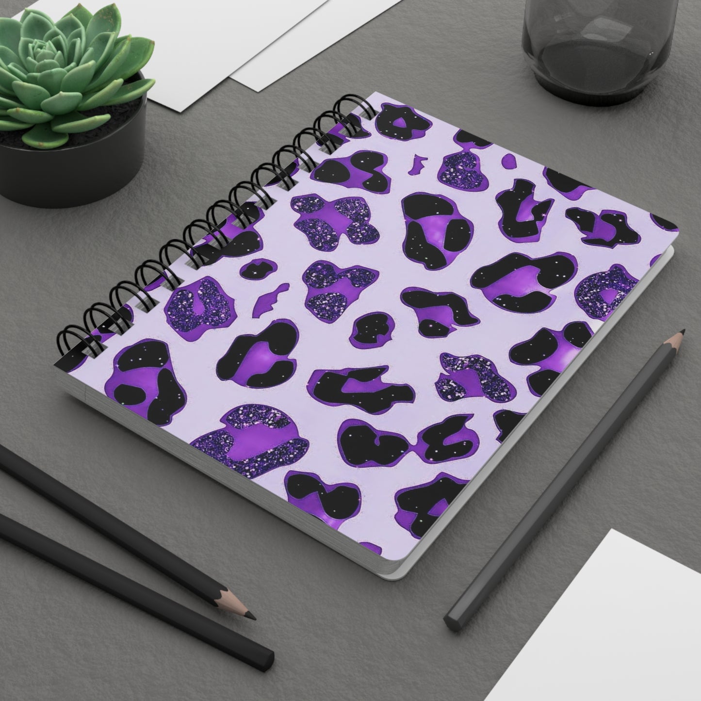Purple Leopard Print Spiral Bound Journal | Creative Notepad for Artists, Gift for Students, Journal for Thoughts, Writing, Sketching