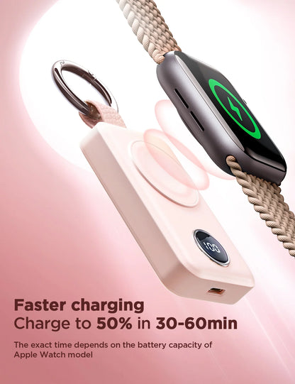 Portable Charger for Apple Watch, 2000Mah Magnetic Wireless Power Bank Fast Charger Keychain, Compatible for Iwatch Series 10/9/8/7/6/5/Se/4/3/2/Ultra 2, Pink