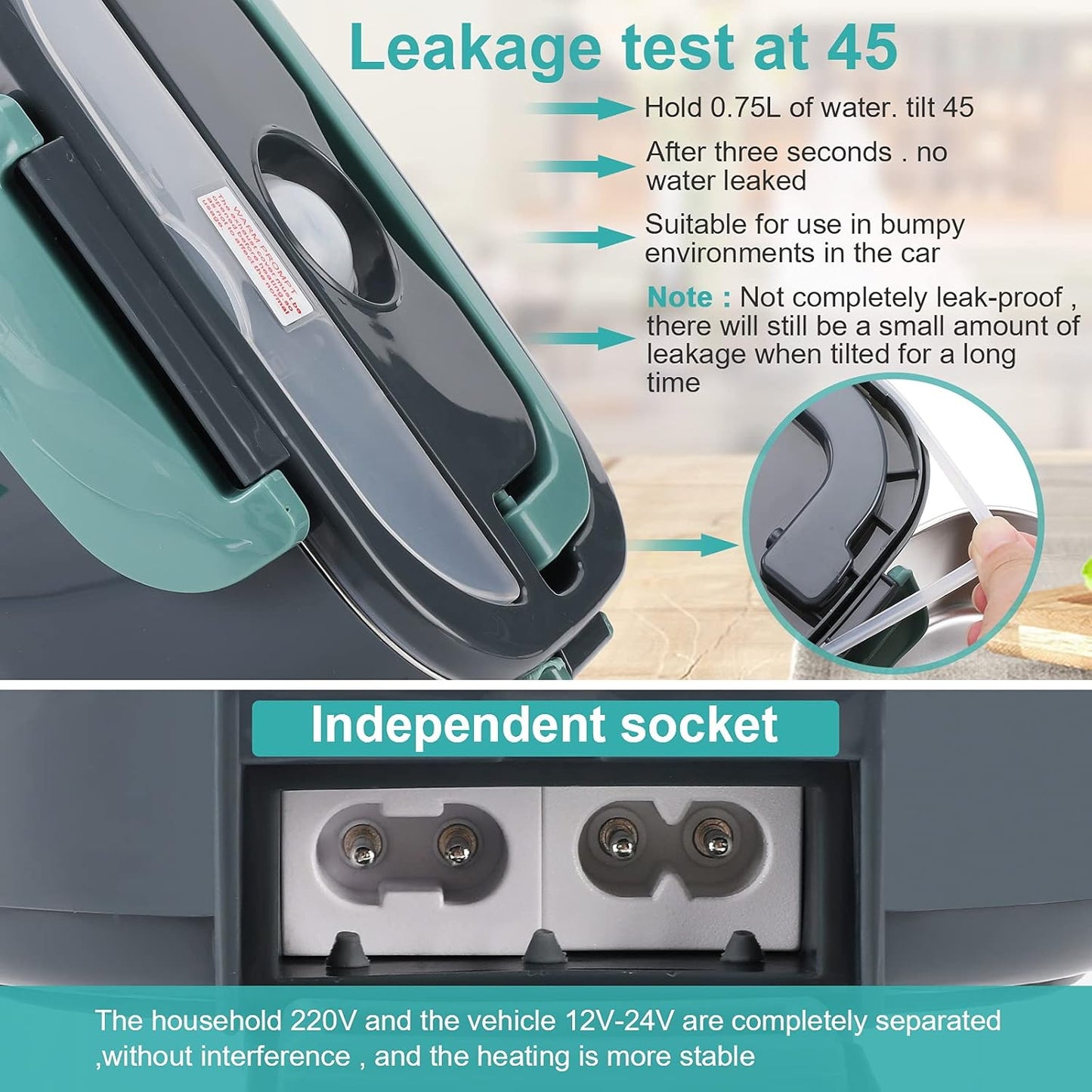 80W Electric Lunch Box, Portable Food Warmer for Car Truck Office, 12V 24V 110V Adapter, Leak Proof, 304 Stainless Steel Container, SS Fork & Spoon and Carry Bag (Green)