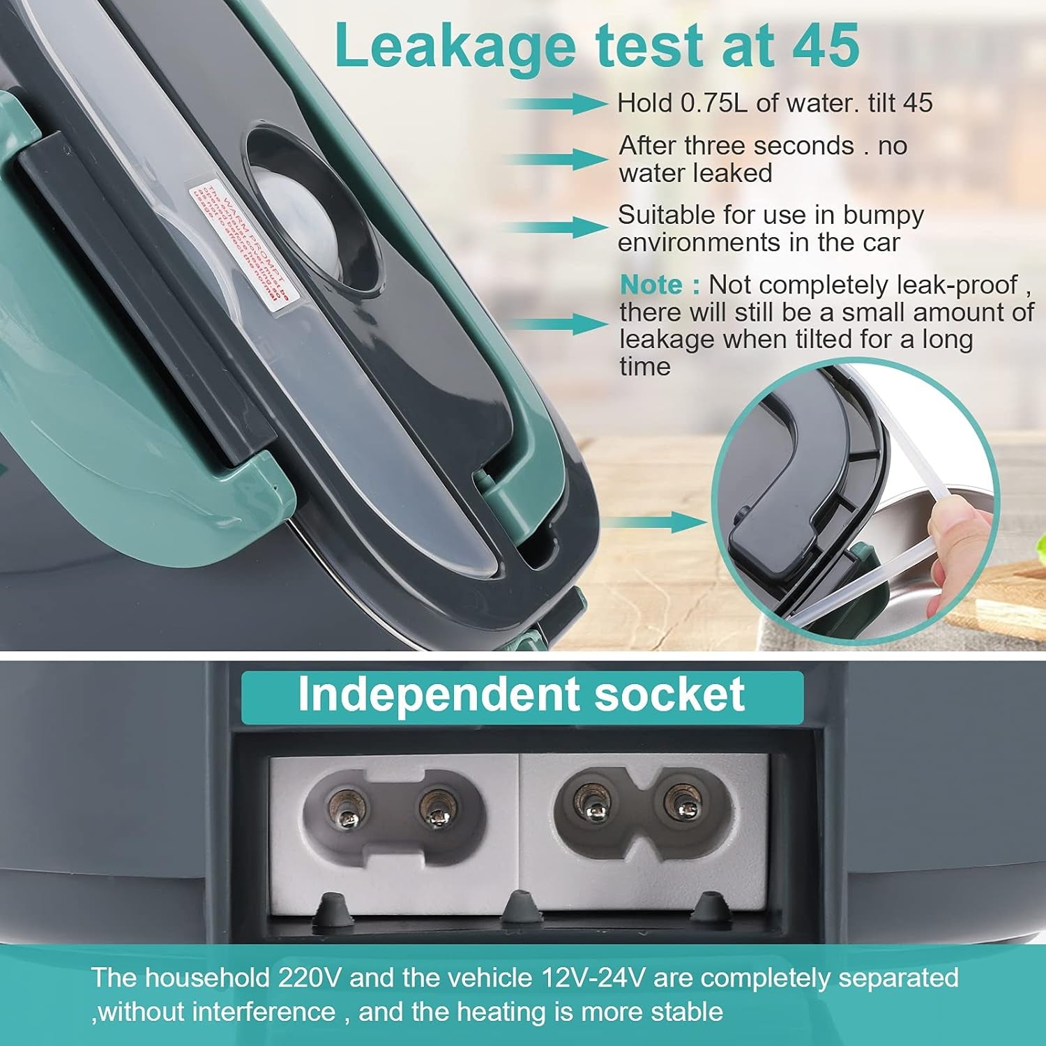 80W Electric Lunch Box, Portable Food Warmer for Car Truck Office, 12V 24V 110V Adapter, Leak Proof, 304 Stainless Steel Container, SS Fork & Spoon and Carry Bag (Green)