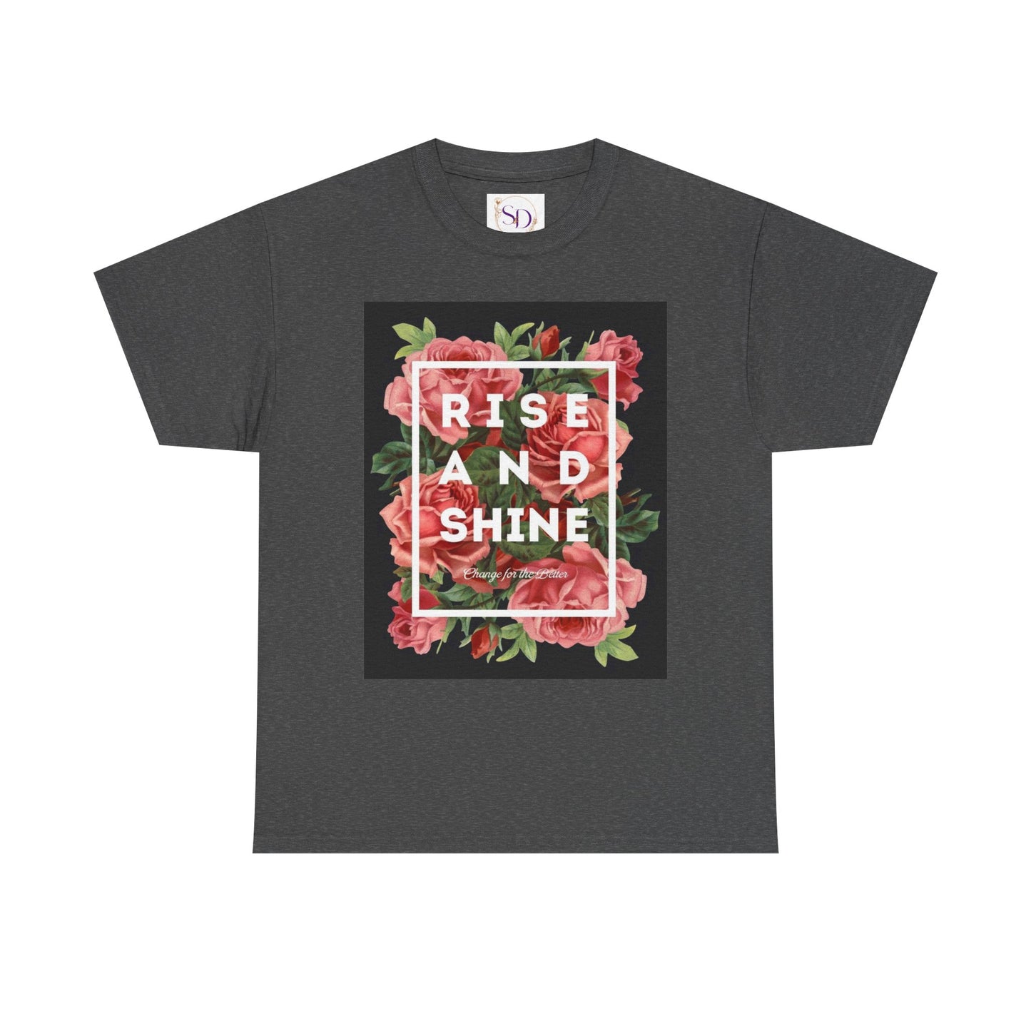 Rise and Shine Floral Unisex Heavy Cotton Tee, Motivational T-Shirt, Gift for Her, Inspirational Apparel, Summer Style, Casual Wear