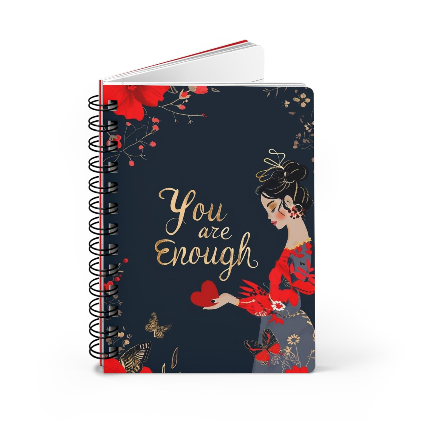 You Are Enough Spiral Bound Journal, Motivational Notebook, Self-Care Journal, Inspirational Gift, Elegant Floral Design, Journal for Women