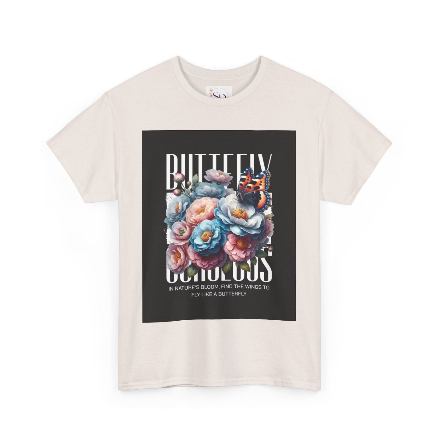 Butterfly Blooms Heavy Cotton Tee - Floral Graphic Shirt, Unisex Gift for Nature Lovers, Birthday, Everyday Wear, Casual Style