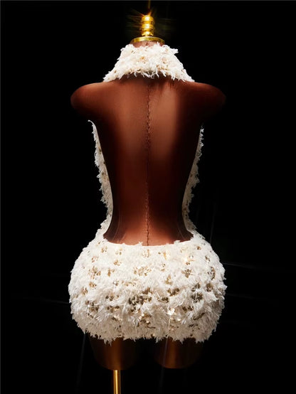 Sexy Elegant Sequin Tassel Swing Collar Backless Sleeveless E Hip Bodycon Dress