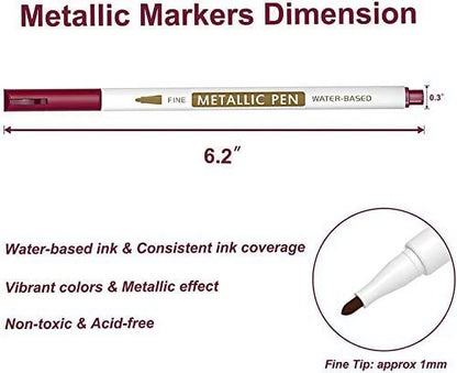 18 Pack Metallic Marker Pens,  16 Colors Fine Tip Paint Pens with 2 Stencils for DIY Craft Photo Album Rock Art Painting Card Making Glass Wood