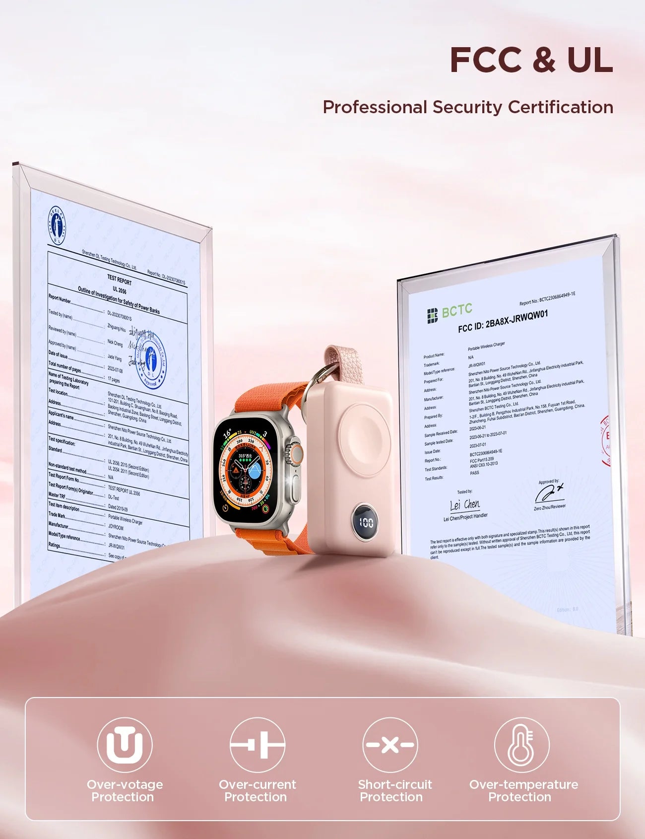 Portable Charger for Apple Watch, 2000Mah Magnetic Wireless Power Bank Fast Charger Keychain, Compatible for Iwatch Series 10/9/8/7/6/5/Se/4/3/2/Ultra 2, Pink