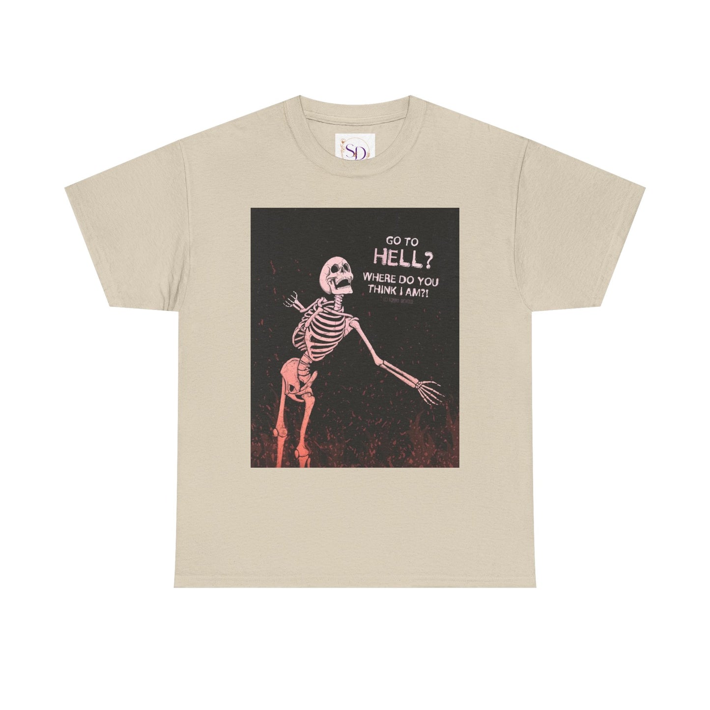 Skeleton Graphic Tee: "Go To Hell?" Unisex Heavy Cotton T-Shirt