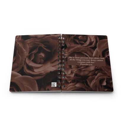 Christian Spiral Bound Journal - Precious Than Rubies Brown Roses Design
