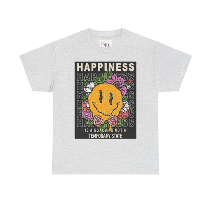 Happiness Floral Unisex Heavy Cotton Tee, Positive Vibes Shirt, Casual Wear, Gift Idea for Friends, Summer Essentials