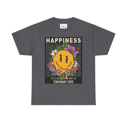 Happiness Floral Unisex Heavy Cotton Tee, Positive Vibes Shirt, Casual Wear, Gift Idea for Friends, Summer Essentials