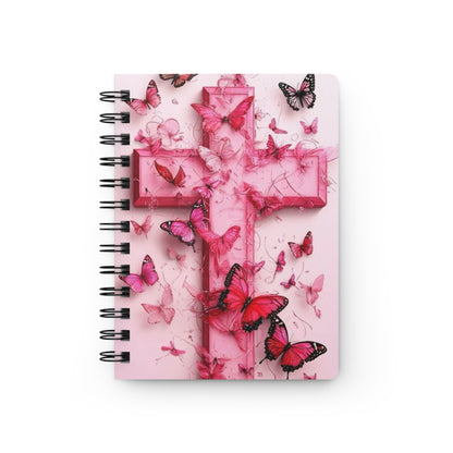 Elegant Butterfly Cross Journal, Spiral Bound Notebook for Women, Inspirational Writing, Floral Gift, Art Journal, Pink Christian Theme
