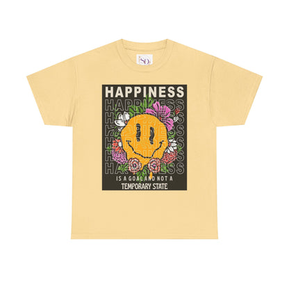 Happiness Floral Unisex Heavy Cotton Tee, Positive Vibes Shirt, Casual Wear, Gift Idea for Friends, Summer Essentials