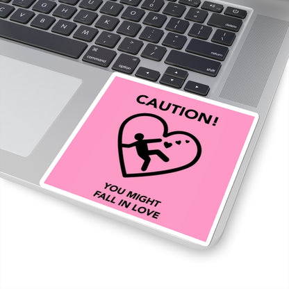 Pink Valentine's Day "Caution You Might Fall In Love" Kiss-Cut Stickers