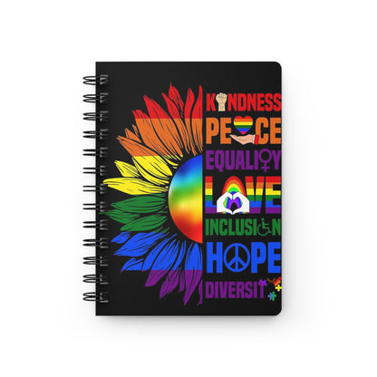Rainbow Kindness ~ Diversity Spiral Bound Journal ~ LGBTQ Affirmation Notebook, Inspirational Writing Pad, Gratitude Journal, Peace ~ Love
