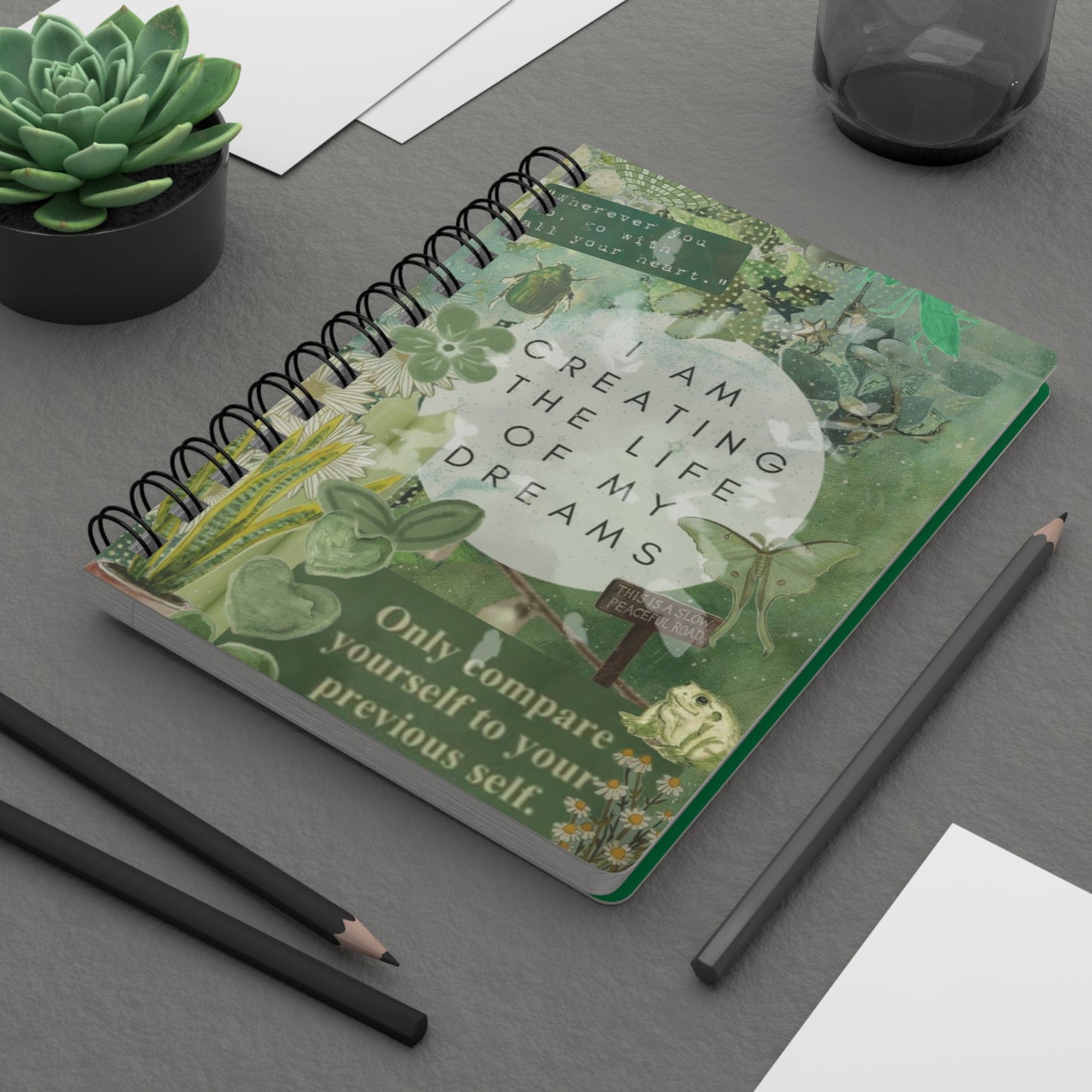 Motivational Spiral Bound Journal - Inspiring Quotes for Dreamers, Affirmation Notebook, Eco-Friendly Journal, Gift for Her, Green Journal