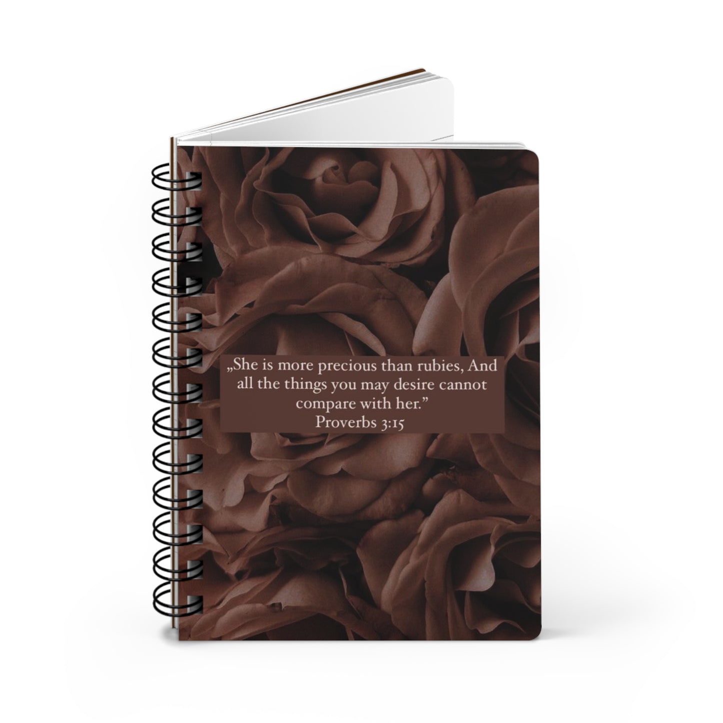 Christian Spiral Bound Journal - Precious Than Rubies Brown Roses Design