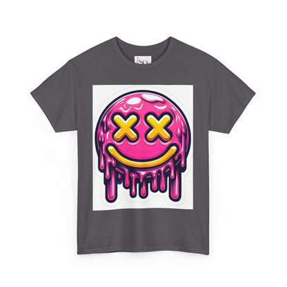 Melting Smiley Face Unisex Heavy Cotton Tee, Fun Graphic Shirt, Casual Wear, Gift for Teens, Summer Vibes, Festival Clothing