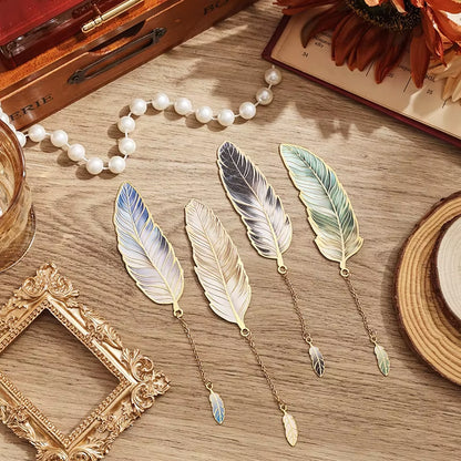 IMODA Stationery 1 Pc Vintage Feather Metal Bookmark with Pendant Gift for Book Lovers Writers Teachers Friends School Supplies