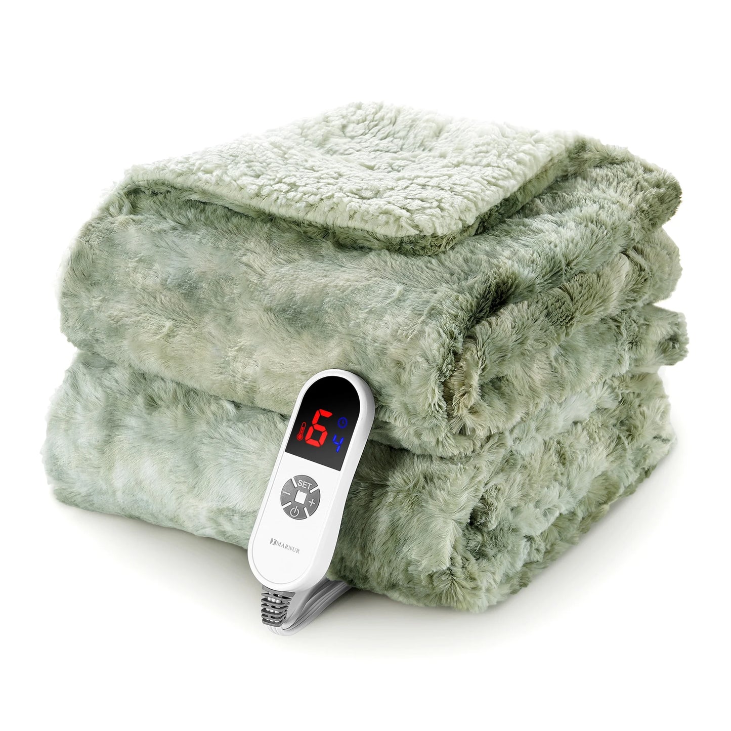 Electric Throw Blanket 50" X 60", Soft Faux Fur, Large LED Display, 6 Heating Levels, 4 Hours Timer - Tie-Dye Green