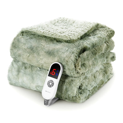 Electric Throw Blanket 50" X 60", Soft Faux Fur, Large LED Display, 6 Heating Levels, 4 Hours Timer - Tie-Dye Green