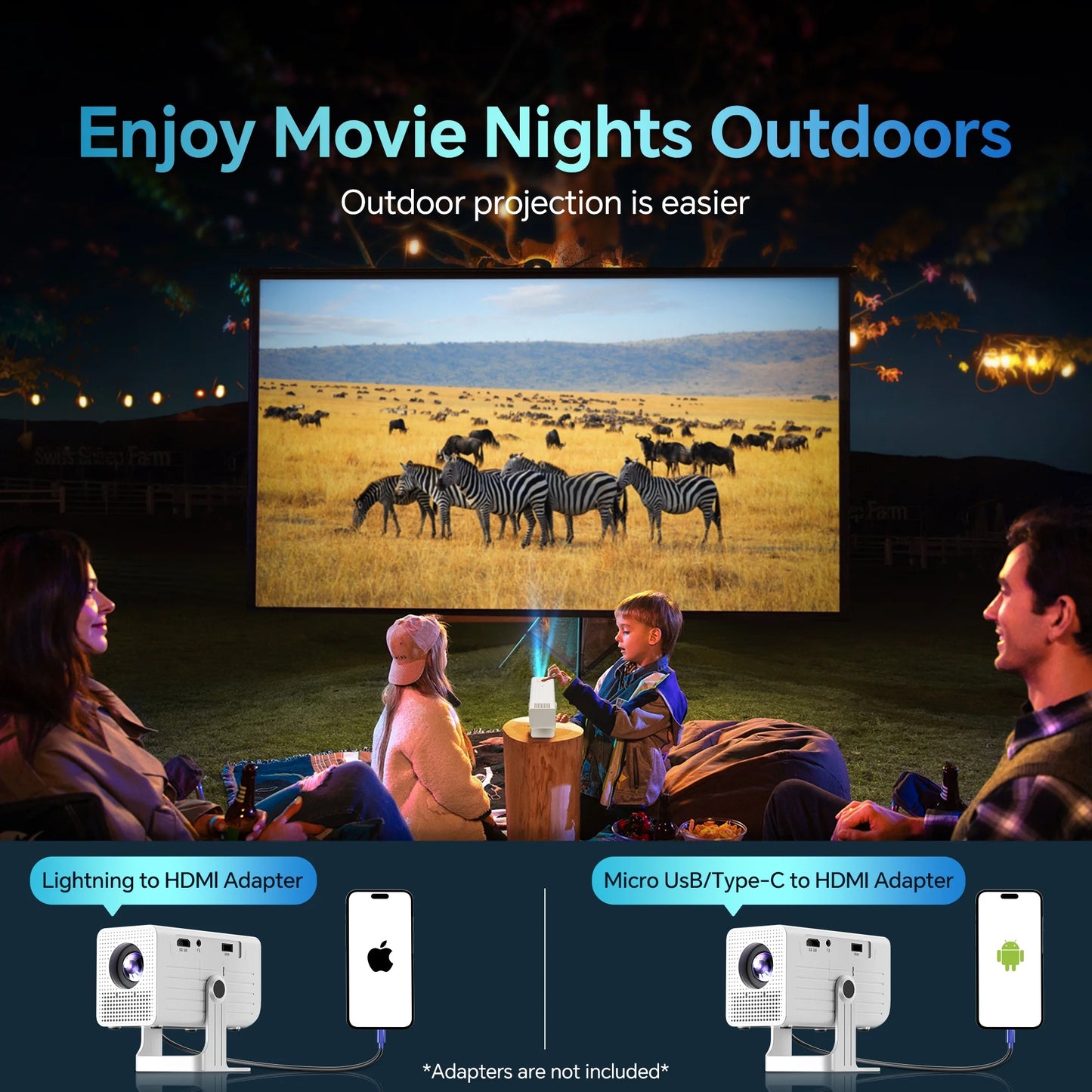 Mini Projector 1080P Support Portable Movie Projector for Indoor & Outdoor Projection Compatible with TV Stick/Hdmi