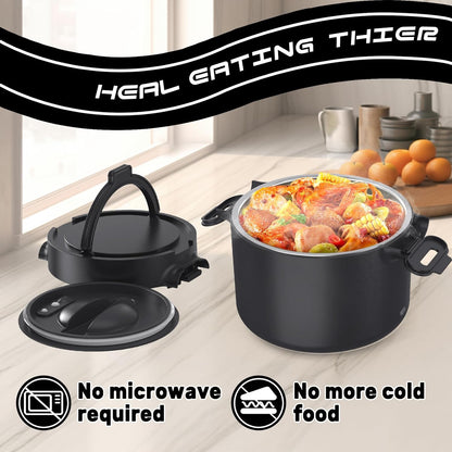 Electric Lunch Box Food Warmer: 100W Heated Lunch Box for Adults, 33Oz Portable Fast Heating Lunchbox Food Heater for Car, Truck, Work, Travel, 12/24V/110V (Crow Black)