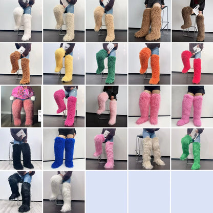 Winter Mongolian Fur Long Boots Warm Plush Flat Outdoor Furry Over-The-Knee Women Boots