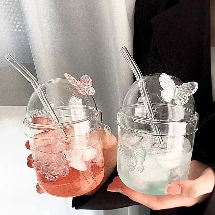 Stylish Modern Glass Cup with Straw Lid - Perfect for Tea, Coffee, and Milk