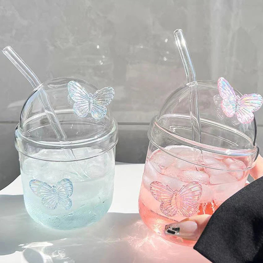 Stylish Modern Glass Cup with Straw Lid - Perfect for Tea, Coffee, and Milk