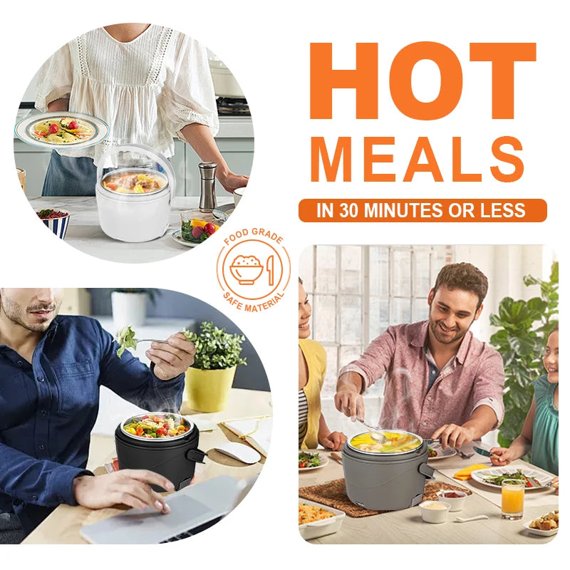 110V/220V/12V/24V 1.2L round Food Warmer Heater Stainless Steel Container Electric Lunch Box for Home Office Car Truck