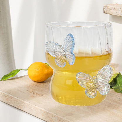 Coquette Cute Pink Butterfly Glass Cups Aesthetic Tumbler for Teens Women for Iced Coffee Home Party Office Anthropology Gift