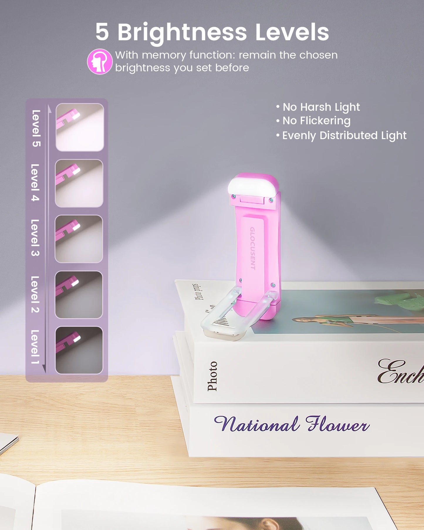 High Quality Hands Free Personal Mini Book Light Rechargeable Wireless Adjustable Reading Lamps Bookmark Light for Reading