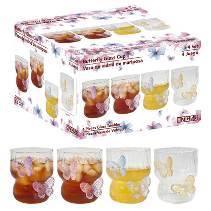 Coquette Cute Pink Butterfly Glass Cups Aesthetic Tumbler for Teens Women for Iced Coffee Home Party Office Anthropology Gift