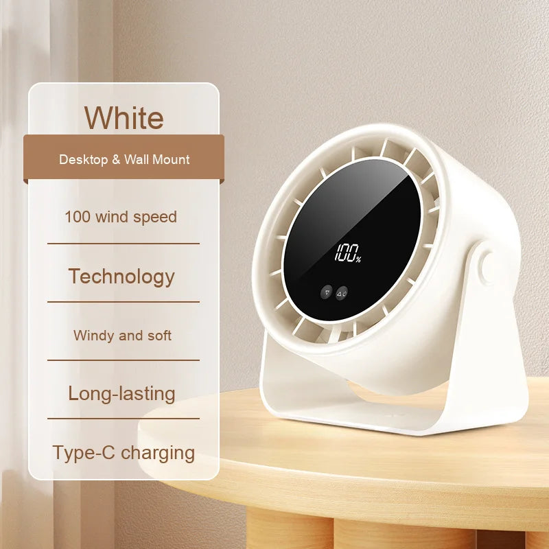 High-Speed 100 Adjustable Speed Desktop Turbine Fan Plastic Air Cooling Fan with Digital Display Charging Wall-Mounted Option