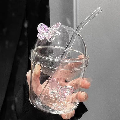 Stylish Modern Glass Cup with Straw Lid - Perfect for Tea, Coffee, and Milk