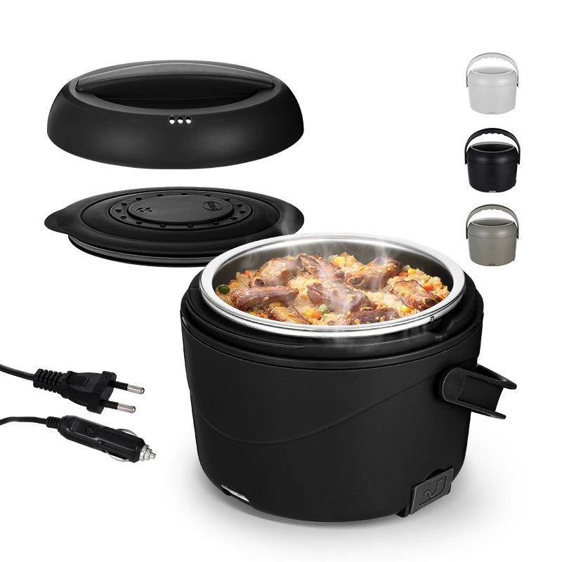 110V/220V/12V/24V 1.2L round Food Warmer Heater Stainless Steel Container Electric Lunch Box for Home Office Car Truck