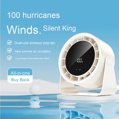 High-Speed 100 Adjustable Speed Desktop Turbine Fan Plastic Air Cooling Fan with Digital Display Charging Wall-Mounted Option