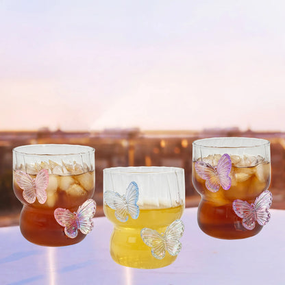 Coquette Cute Pink Butterfly Glass Cups Aesthetic Tumbler for Teens Women for Iced Coffee Home Party Office Anthropology Gift