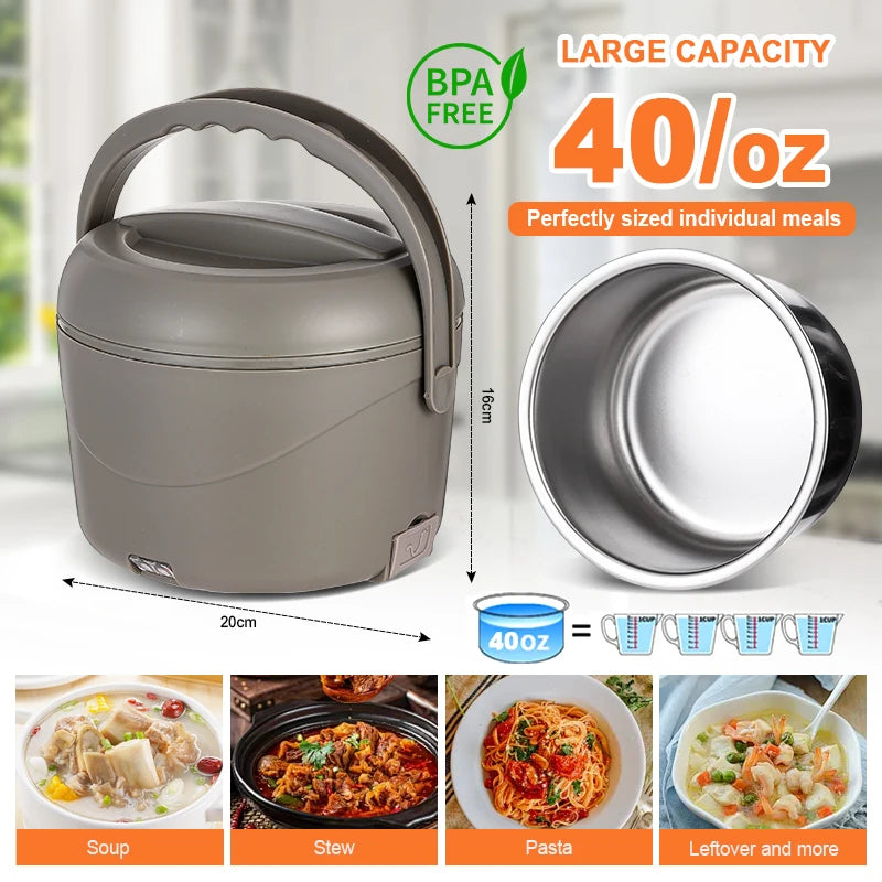 110V/220V/12V/24V 1.2L round Food Warmer Heater Stainless Steel Container Electric Lunch Box for Home Office Car Truck