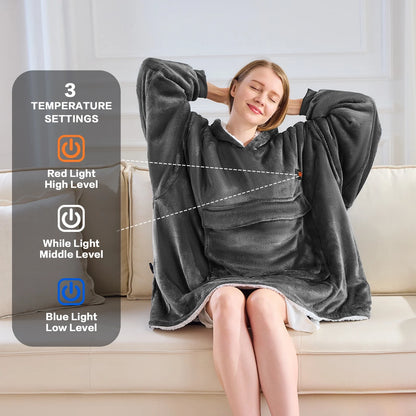Heated Wearable Blanket, Oversized Wearable Heated Blanket for Adult, Sherpa Fleece Blanket Hoodie