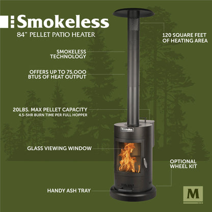 84" High 75,000 BTU Black Steel Wood Pellet Patio Heater