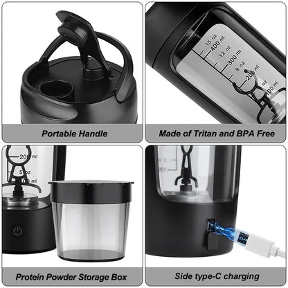 USB Electric Portable Whey Protein Shaker Bottle, Fully Automatic Stirring Cup Rechargeable Gym BA Free Cocktail Blend