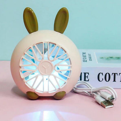 Portable Fan Desk Fan Small Fan Mini Fan Cartoon Animal Desktop Mini Fan with Light Outdoor Summer Cool Usb Charging Fan