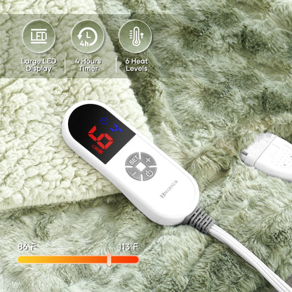 Electric Throw Blanket 50" X 60", Soft Faux Fur, Large LED Display, 6 Heating Levels, 4 Hours Timer - Tie-Dye Green