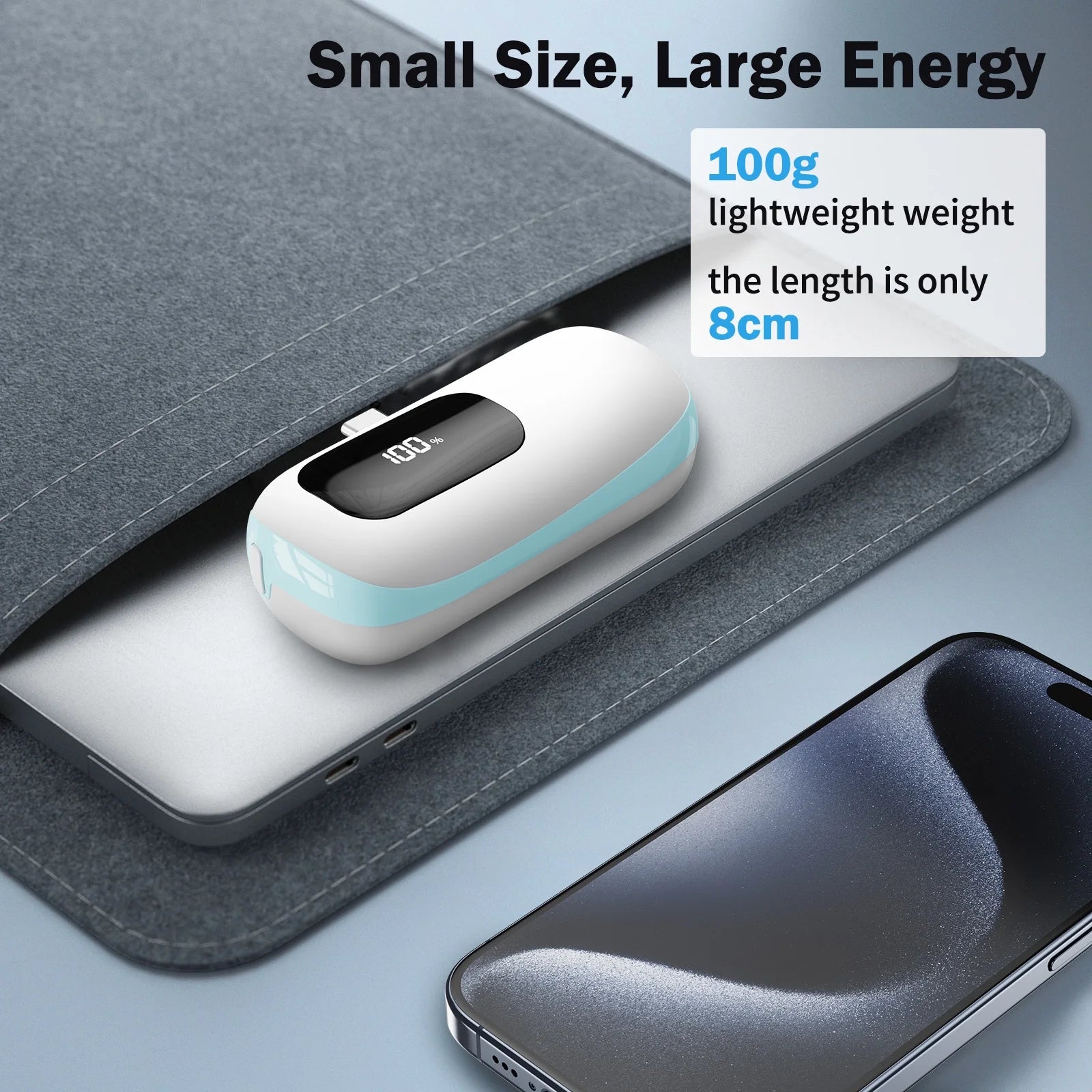 Portable Charger 5000Mah Power Bank USB-C, LCD Display Battery Pack Compatible with Iphone16/15 Series, Android, Samsung, Pixel, Blue