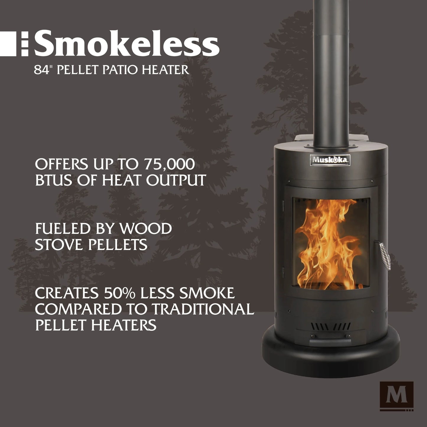 84" High 75,000 BTU Black Steel Wood Pellet Patio Heater